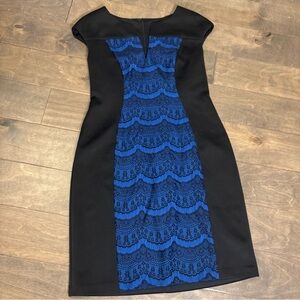 Connected Apparel Black and Blue Lace Midi Dress